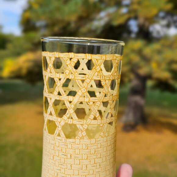 Libbey tumbler drinking glasses set of 2 woven rattan cane pattern vintage 1970s - Picture 6 of 9